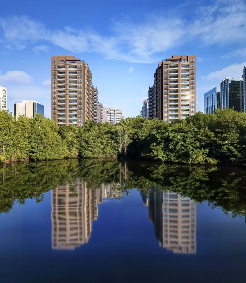 Fachada do Edifício Lagoa vista pela lagoa da Península
